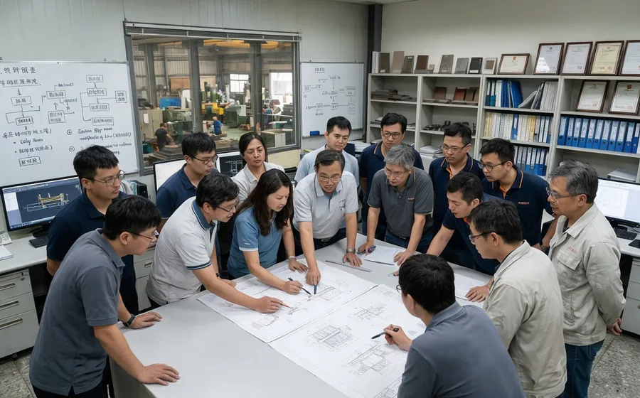 TZFoundry 15-engineer R&D team reviewing custom clay sand line modification drawings