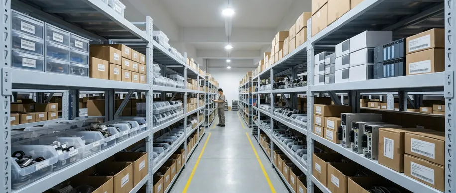 TZFoundry spare parts warehouse with wear components, PLC modules, and servo drives in stock