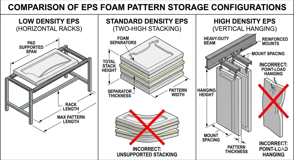 Pattern Storage Rack Configurations Comparison of proper and improper EPS foam pattern racking methods for lost foam casting