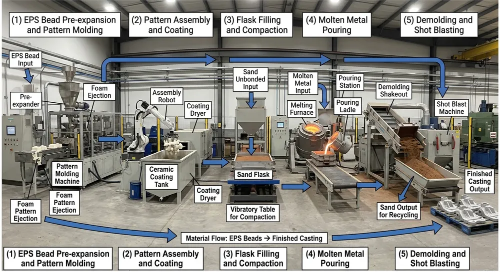 Lost foam casting production line five core subsystems from pre-foaming to vacuum pouring