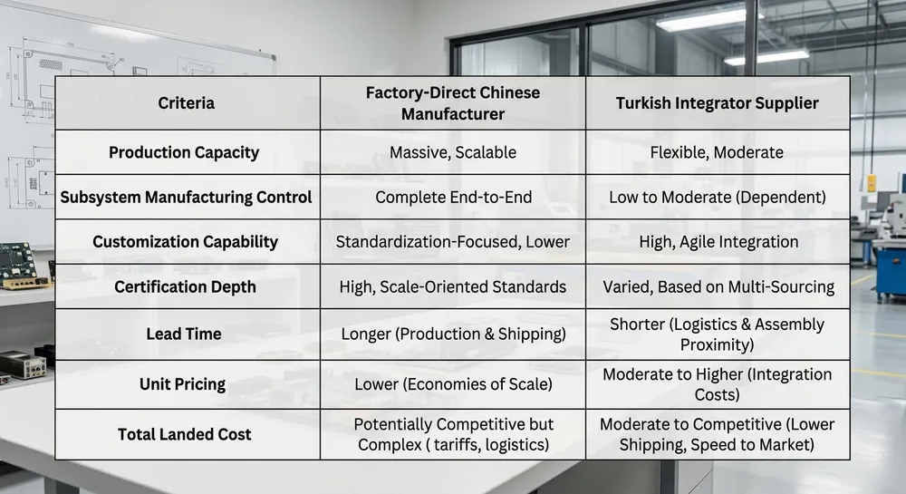 Side-by-side comparison of TZFoundry factory-direct model vs Turkish supplier integration model for lost foam casting lines