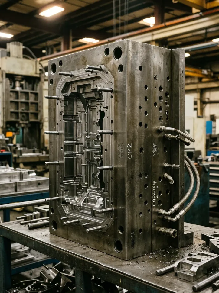 H13 tool steel die casting die with cooling channels and ejector pin layout