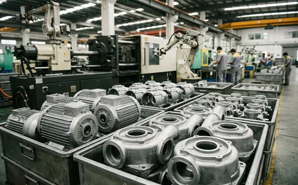 Die cast industrial equipment parts including motor housings and pump bodies