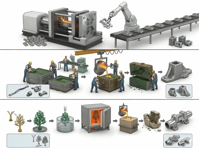 Comparison of die casting versus sand casting and investment casting methods