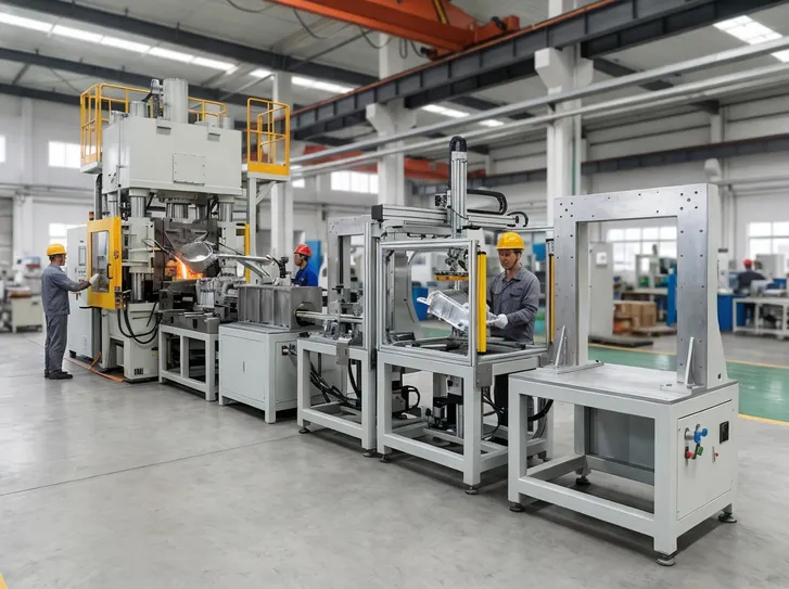 Modular die casting production line with automation mounting points for staged upgrades