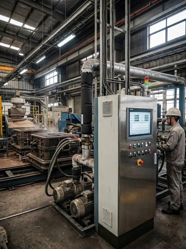 PLC-controlled vacuum system for ductile iron lost foam casting with pressure monitoring display
