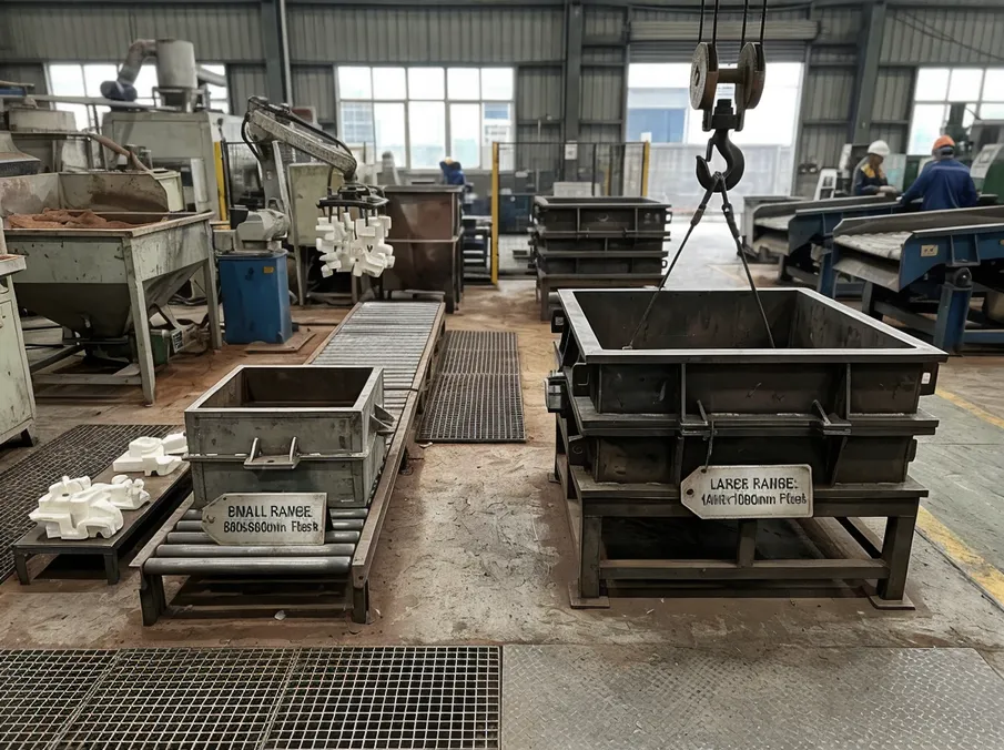 Flask dimension comparison for small vs large casting size ranges