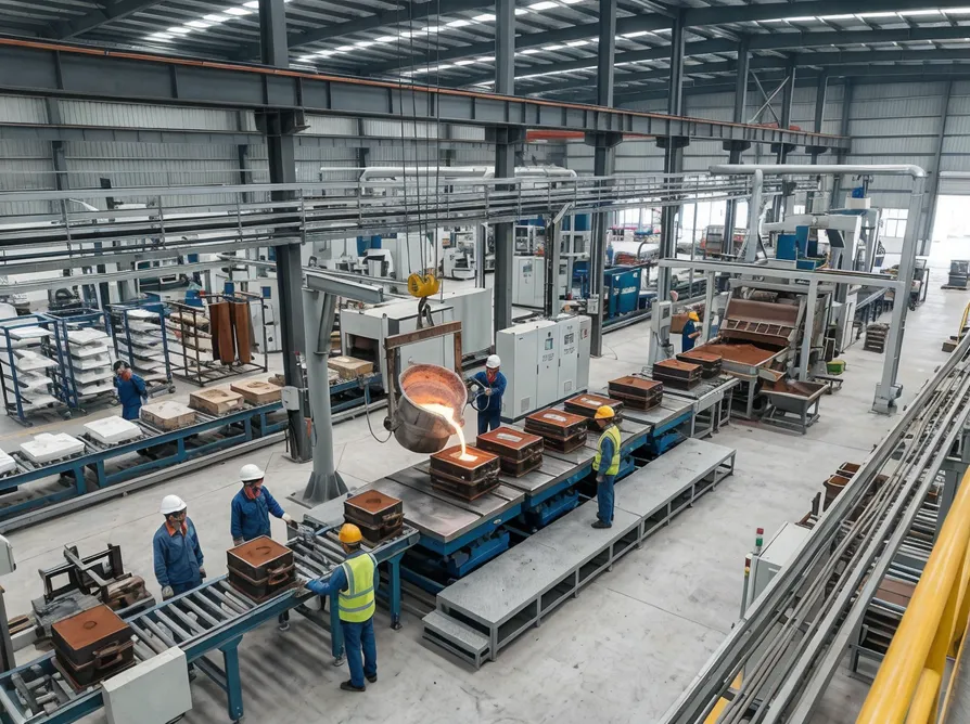 Lost foam casting production line overview showing integrated subsystems in a foundry facility