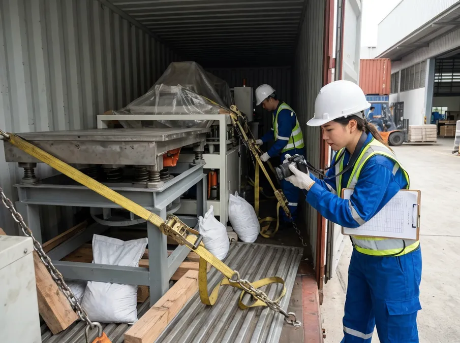 Container loading supervision with equipment positioning and tie-down documentation