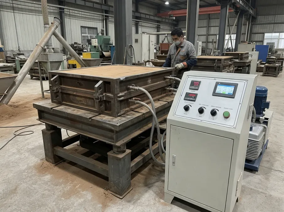 Sand compaction vibration table with frequency and amplitude controls