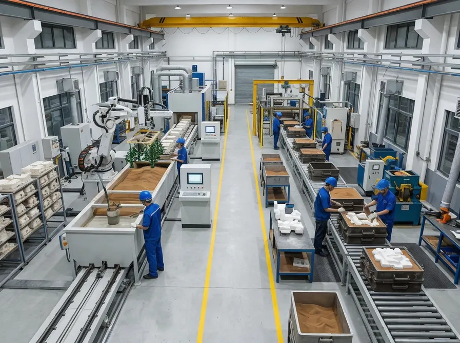 Investment casting machine and lost foam casting production line equipment at TZFoundry manufacturing facility