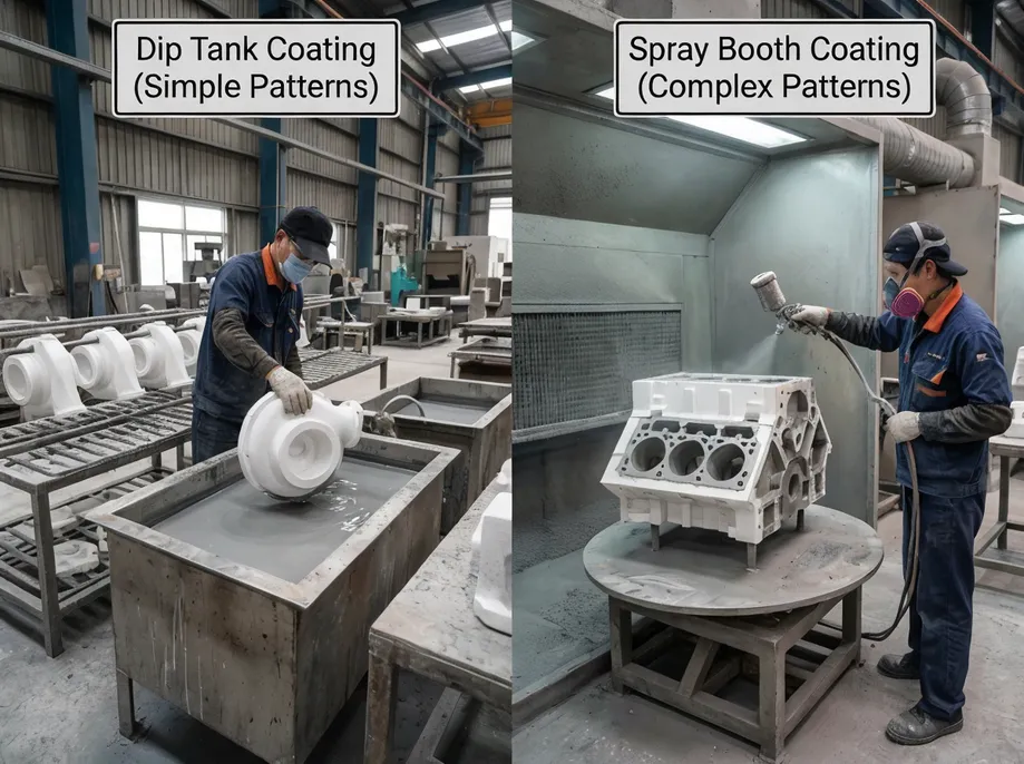 Comparison of dip tank coating and spray booth coating methods for lost foam casting patterns