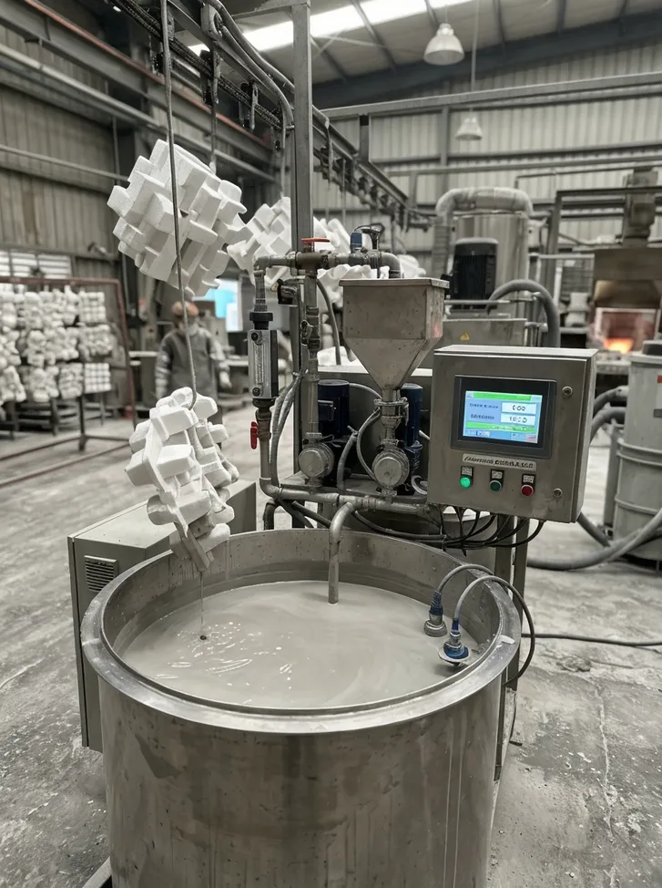 Automated coating viscosity control system with density sensors and dosing unit for lost foam casting