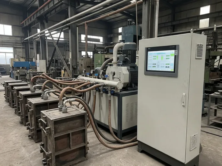 Multi-station vacuum system with PLC-controlled pressure regulation for lost foam casting