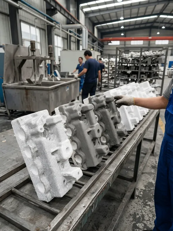 Comparison of coating thickness on EPS foam patterns showing 0.5-2mm refractory layer