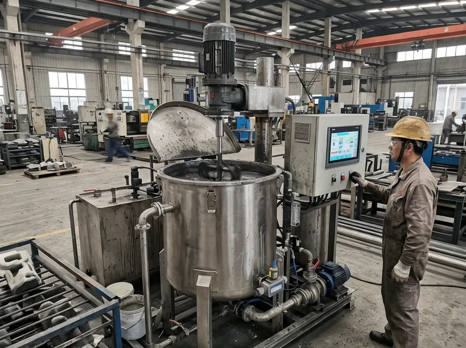 Refractory slurry management system with automated viscosity control for lost foam coating