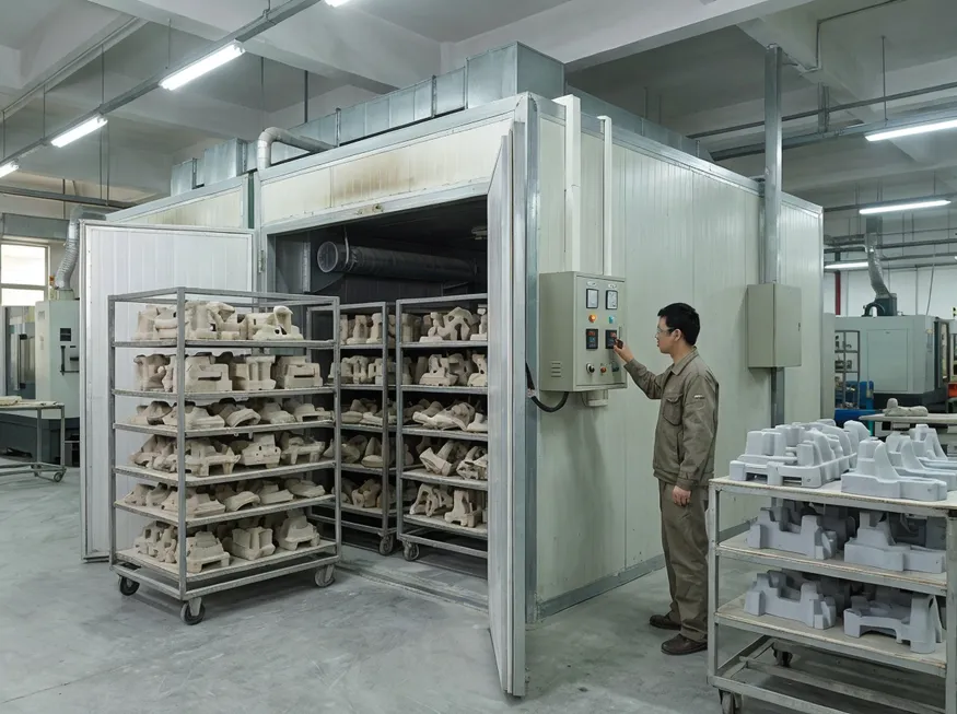Industrial drying chamber for curing refractory coating on lost foam casting patterns at controlled temperature