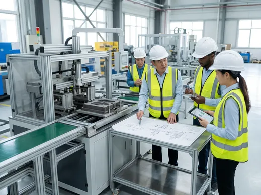 TZFoundry engineering team reviewing lost foam casting machinery configuration for client project