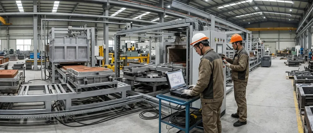 TZFoundry commissioning engineers working on-site during metal casting production line installation
