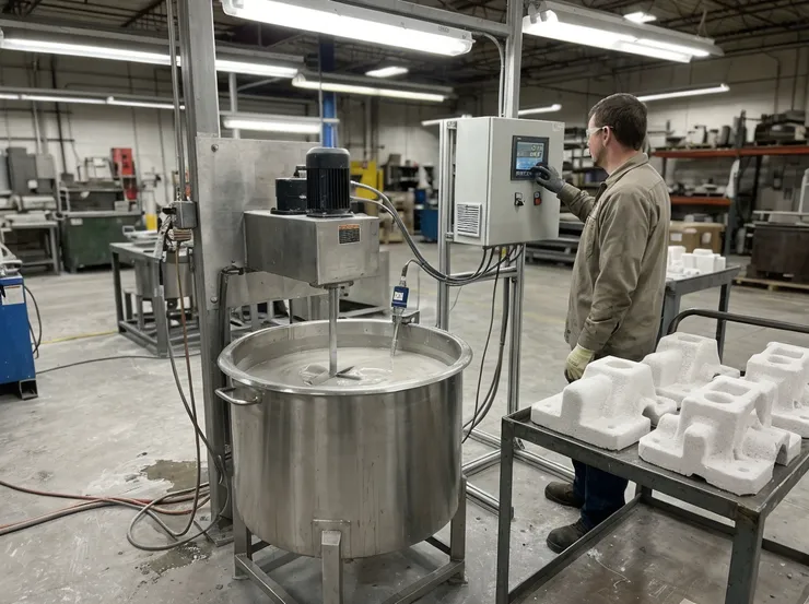 Refractory coating viscosity control system calibrated for polystyrene foam patterns