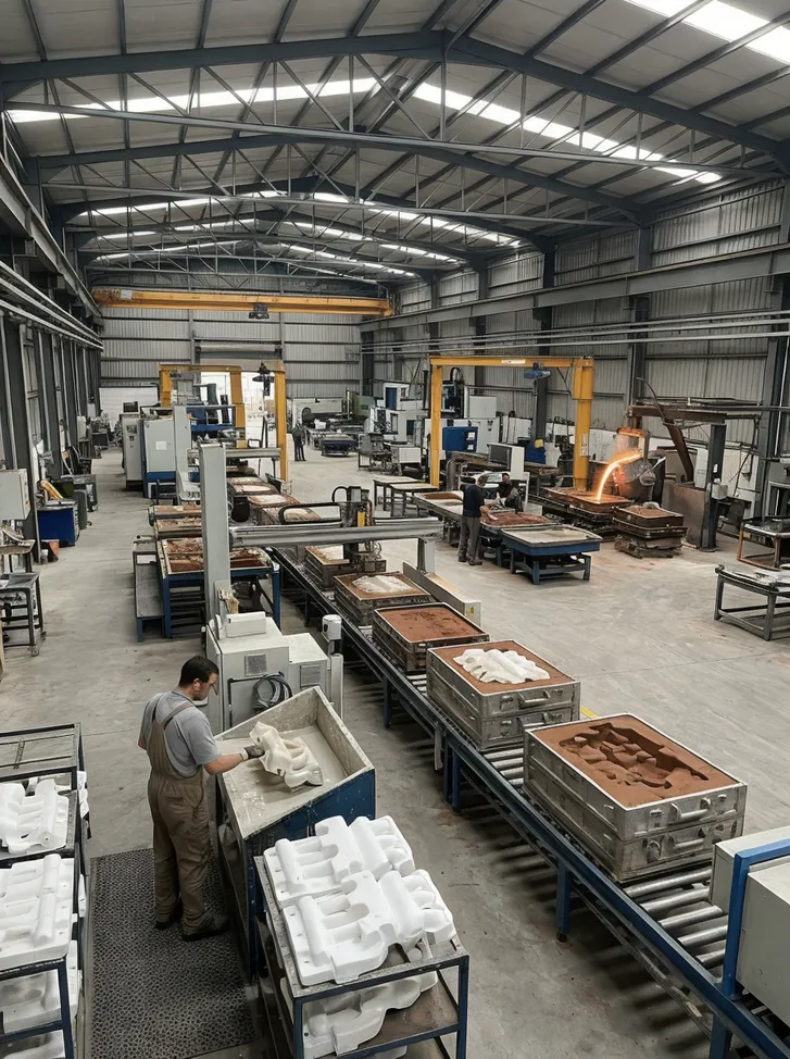 TZFoundry Qingdao manufacturing facility — 15,000 square meters with 8 active production lines for lost foam casting equipment