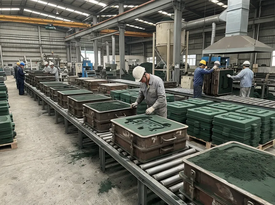 Sand casting production line — modular reusable mold system for volume foundries
