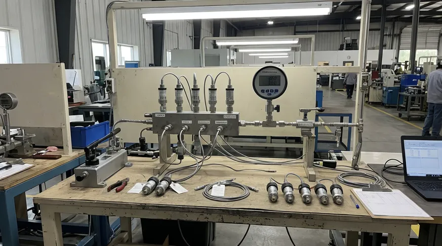 Pressure transducer calibration station for vacuum casting quality control