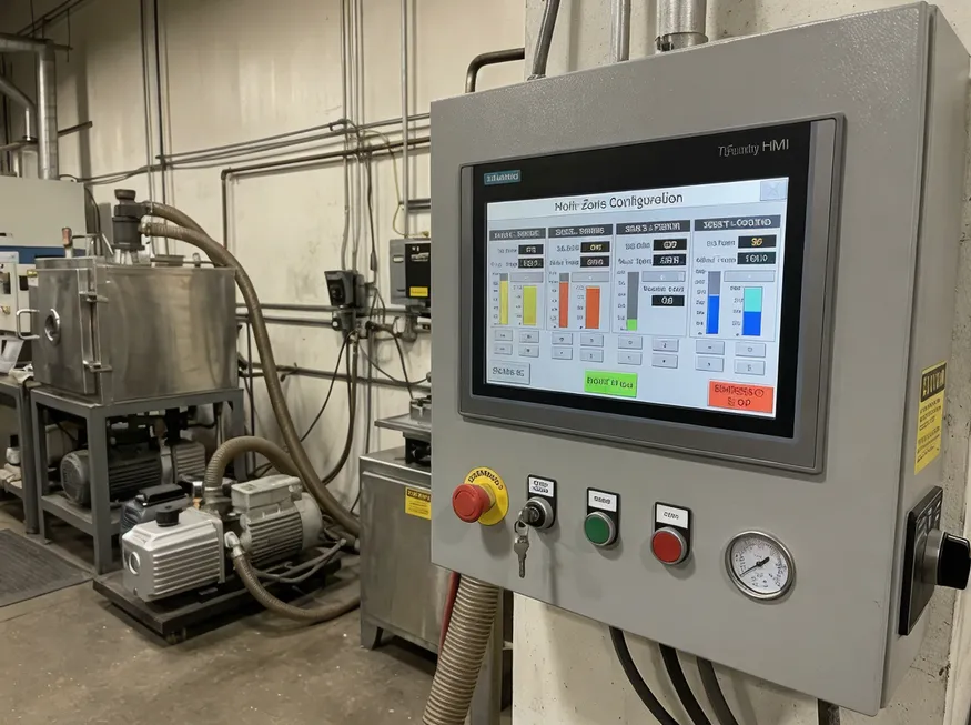 Custom PLC control panel for vacuum casting line with multi-zone configuration interface
