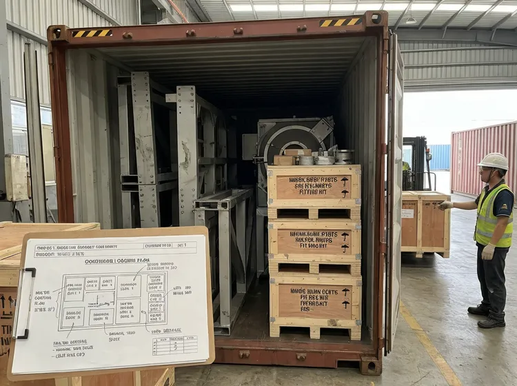 Modular foundry equipment packed into shipping containers with container loading plan