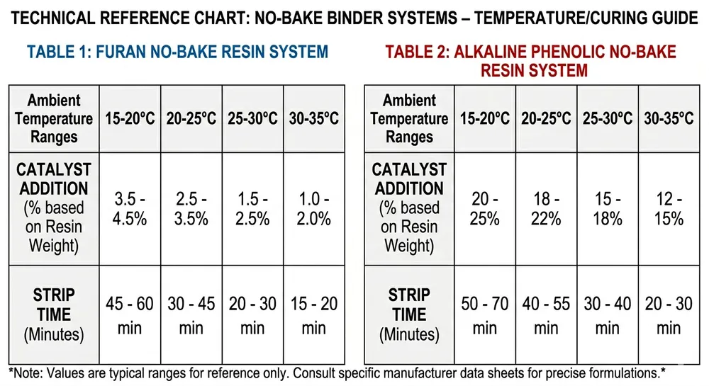 Furan and Phenolic Resin Curing Parameter Ranges Recommended curing parameter ranges for furan and phenolic resin sand systems at different ambient temperatures
