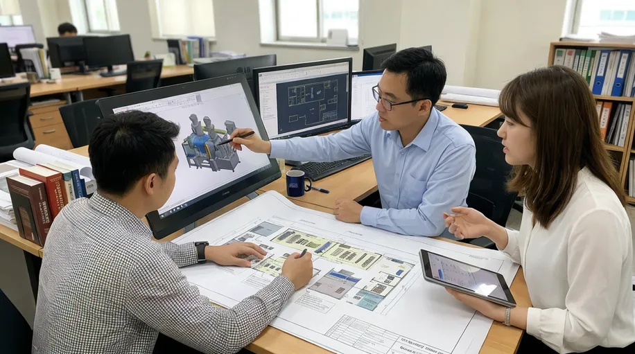 TZFoundry engineers designing custom foundry line configurations for buyer floor plans